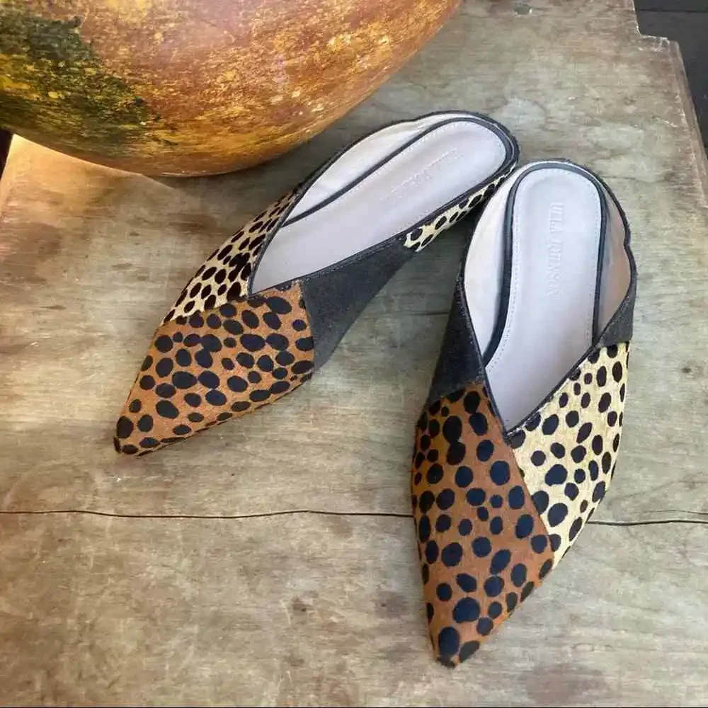 Ulla‎ Johnson flats mules size 6.5 slip on calf hair animal print mobwife pointy
